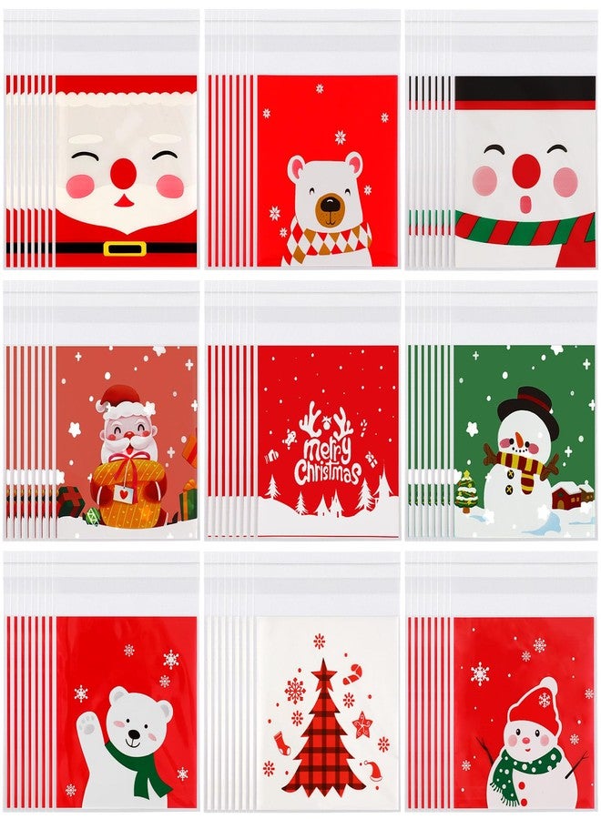 FEBSNOW 450 PCS Christmas Self-adhesive Candy Cellophane Bags Treat Cookie Bags for Christmas Holiday Party Favor Gift Decoration Supplies (9 Patterns) - Image 1